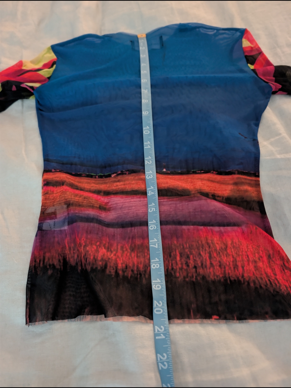 Louisa Ballou Painted Sunset Sheer Mesh Long Sleeve Top Small Euc — image 6 of 6